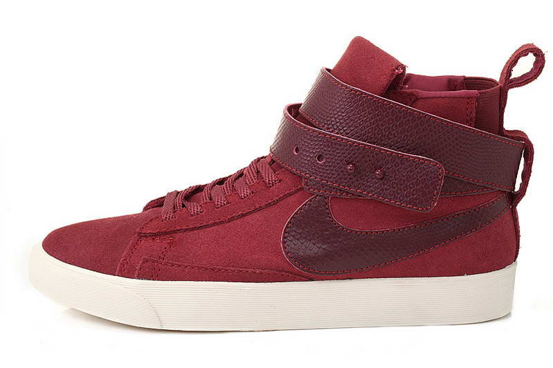 Nike Blazer Haute Autocollant Femmes Chaussures Noir Fonce Rouge